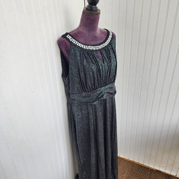 Enfocus Long Evening Dress Special Occasions Shimmer Glitter Black Silver 20W - Picture 4 of 14